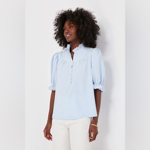 Pomander Place Tuckernuck Women's Small Blue
Stripe Selena Seersucker Blouse - Picture 1 of 12